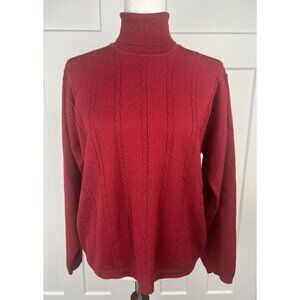 Preswick & Moore 100% Merino Wool Cable Knit Turtleneck Sweater Ruby Red Large